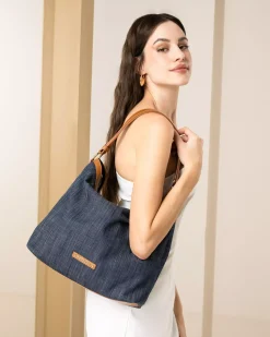 Borsa Hobo da Donna in Tessuto e Materiale Tecnico