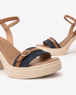 Sandali Donna in Tessuto e Pelle